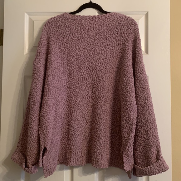 Lavender Sherpa V Neck Sweater - Picture 5 of 7